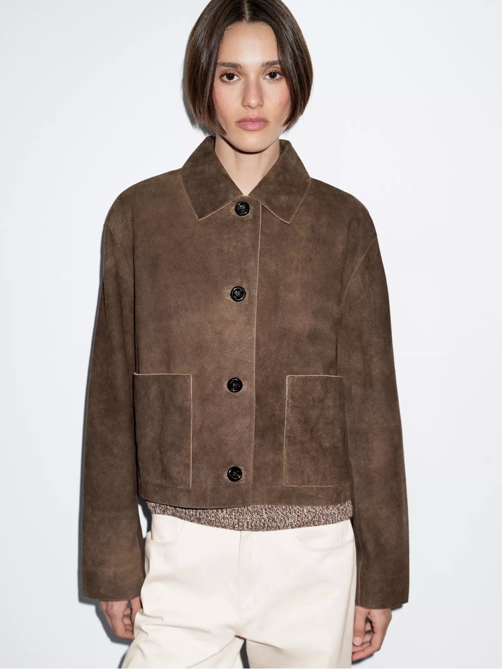Massimo Dutti Classic Brown Suede Button-Front Jacket